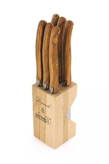 Laguiole 6pc Knife Set Olive Wood